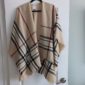 Cape Neutral Plaid Shawl Wrap